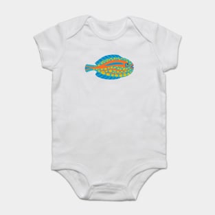 TROPICAL ZONE SINGLE SPOTTED FISH Coral Reef Undersea Ocean Sea Creatures in Bright Multi-Colours on Light Aqua - UnBlink Studio by Jackie Tahara Baby Bodysuit
